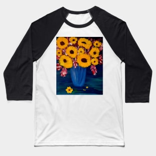 Some vintage style sunflower In blue and silver vase Baseball T-Shirt